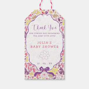 Farbige Doodle-Blumen-Bleistiftskizze Baby Shower  Geschenkanhänger