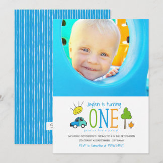 Farbige Doodles 1. Geburtstag Party Sonnenschein Einladung