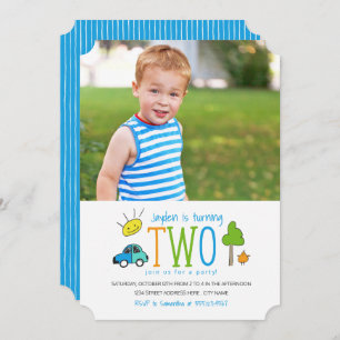 Farbige Doodles 2. Geburtstag Party Einladung / Au