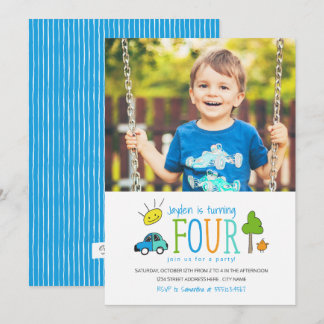 Farbige Doodles 4. Geburtstag Party Einladung / Au