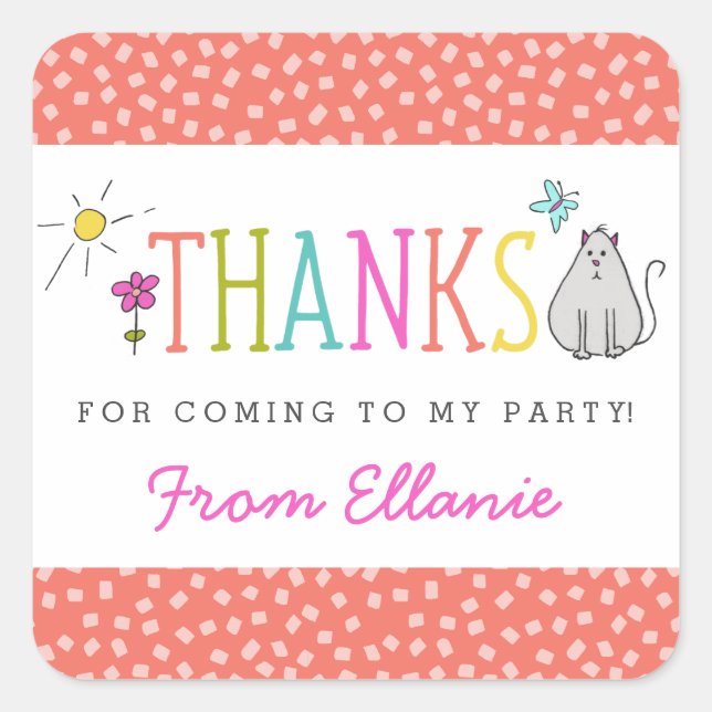 Farbige Doodles Geburtstag Gunst Sticker / Kitty (Vorderseite)