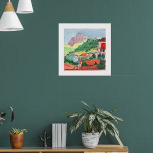 Farbige Dorfansicht am Hang als Kunstdruck Poster