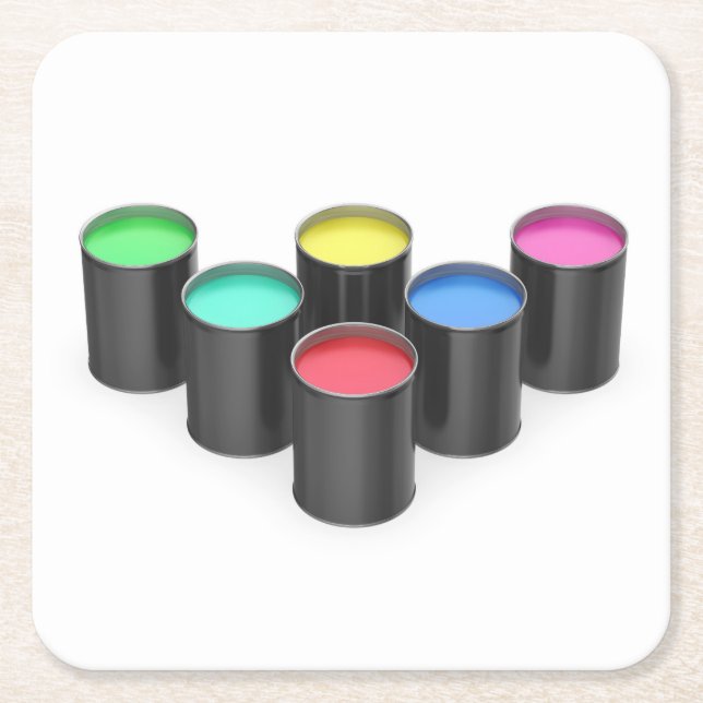 Farbige Dosen mit unterschiedlichen Farben Rechteckiger Pappuntersetzer (Vorderseite)