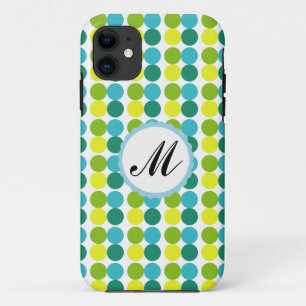 Farbige Dots Custom Monogram iPhone Gehäuse blau 11 Hülle