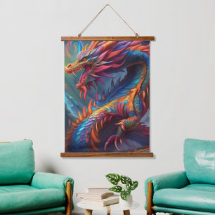 Farbige Drachen-Wandteppich Wandteppich Mit Holzrahmen