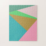 Farbige Dreiecke mit Abstrakter Geometrie Puzzle<br><div class="desc">Dieses moderne,  farbenfrohe grafische Design besticht durch abstrakte geometrische Dreiecke in einer leuchtenden Frühlings- und Sommerfarbenpalette aus Rosa,  Grün und Blau.</div>