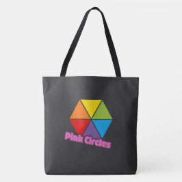 Farbige Dreiecke mit rosa Kreise Text