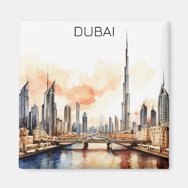 Farbige Dubai VAE Aquarell  Magnet (Vorne)