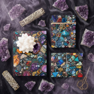 Farbige Edelsteine und mineralisches Intricate Mus Geschenkpapier Set