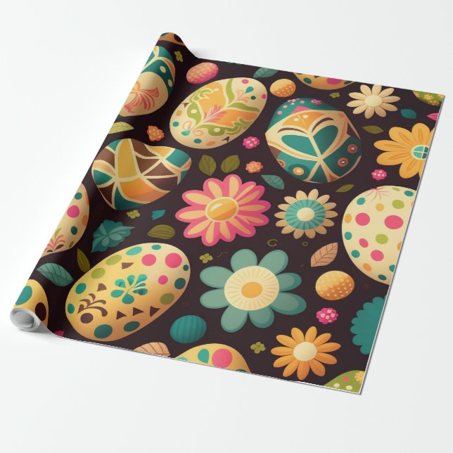 Farbige Eier und Blume Osterverpackungspapier Geschenkpapier (Ungerollt)