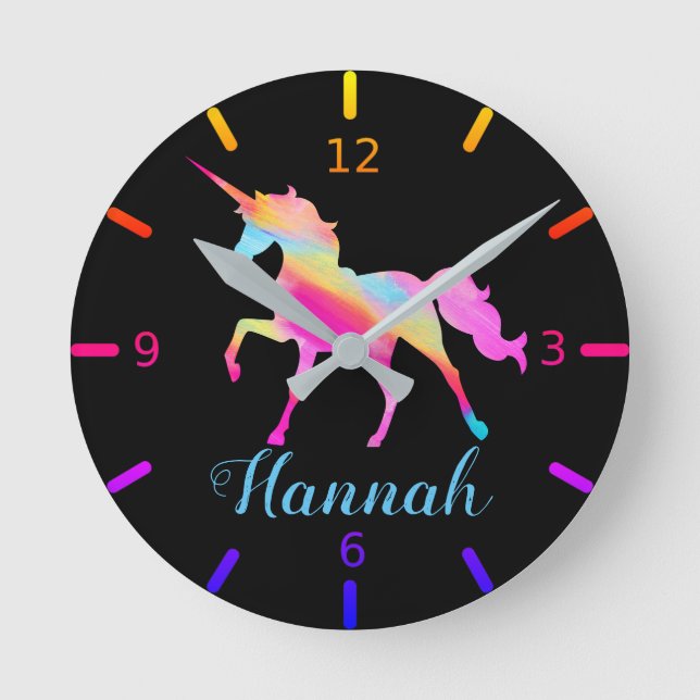 Farbige Einhorn Runde Wanduhr (Vorderseite)