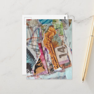 Farbige einzigartige abstrakte Mixed-Media-Collage Postkarte