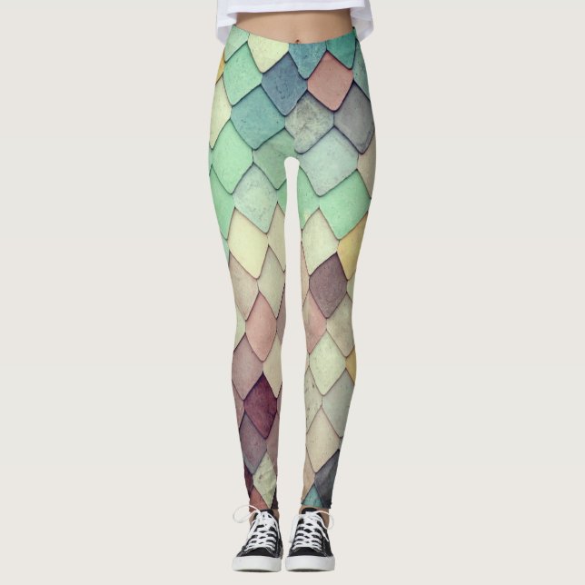 Farbige, einzigartige Fliesen Textur Muster Leggings (Vorderseite)