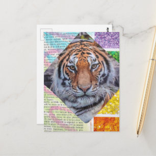 Farbige einzigartige Tiger-Collage-Postkarte Postkarte