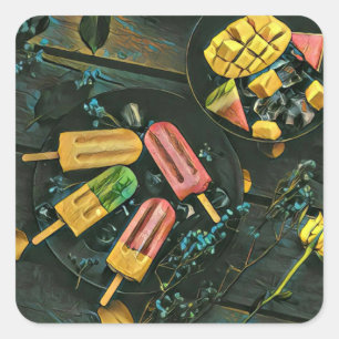 Farbige Eis-Kegel-Popsität Quadratischer Aufkleber