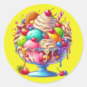 Farbige Eisbecher-Sundae – Süße Dessert-Illustrati Runder Aufkleber