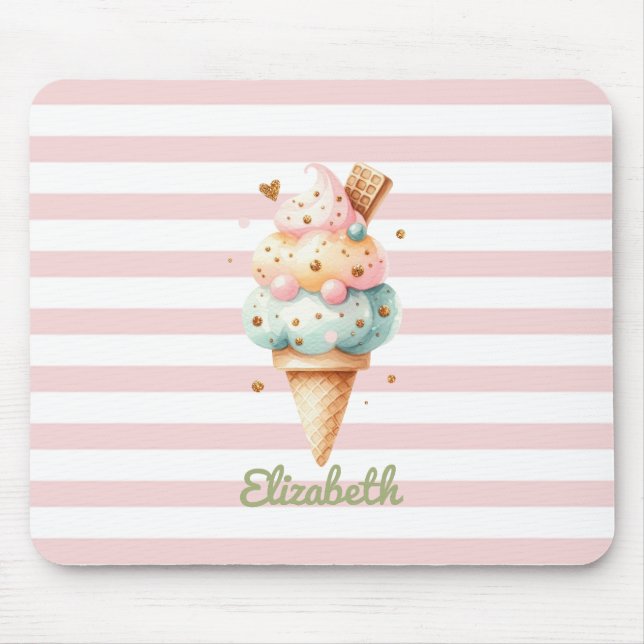 Farbige Eiscreme Rosa Streifen Mousepad (Vorne)