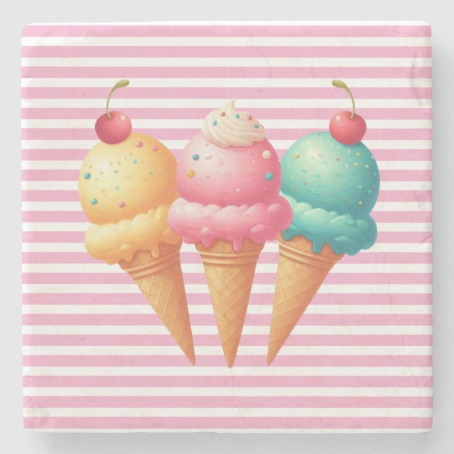 Farbige Eiscreme Steinuntersetzer (Vorderseite)