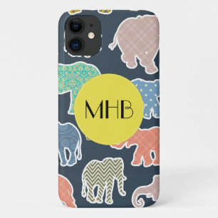 Farbige Elefanten, Muster von Elefanten, Monogramm Case-Mate iPhone Hülle