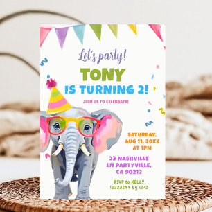 Farbige Elefanten-Party Kindergeburtstag Einladung