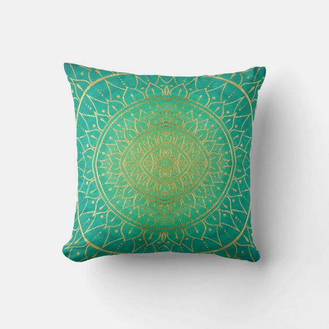 Farbige Emerald Green Gold Mandala Kissen (Vorderseite)