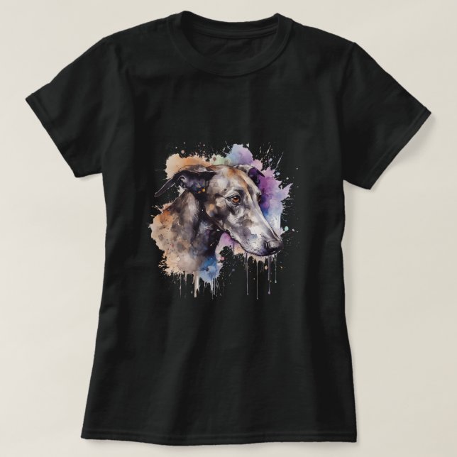 Farbige englische Greyhound Aquarellkunst T-Shirt (Design vorne)
