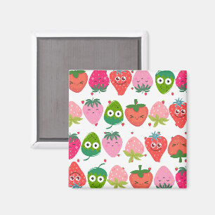 Farbige Erdbeeren Rosa Muster Lachende Früchte Magnet