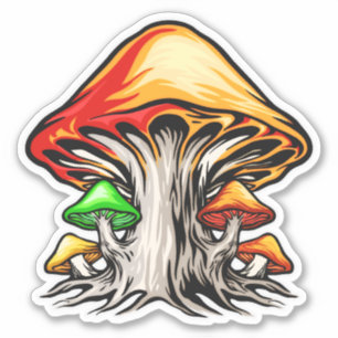 Farbige Erdig-Psychedelische Pilzkunst Aufkleber