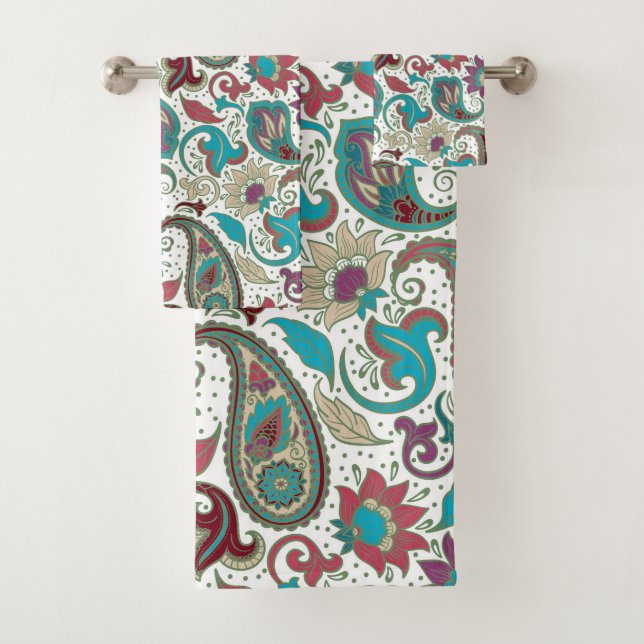 Farbige, ethnisch motivierte Blumenpaisley-Muster Badhandtuch Set (Insitu)