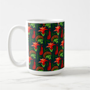 Farbige exotische Blumen Blätter Muster Kaffeetasse