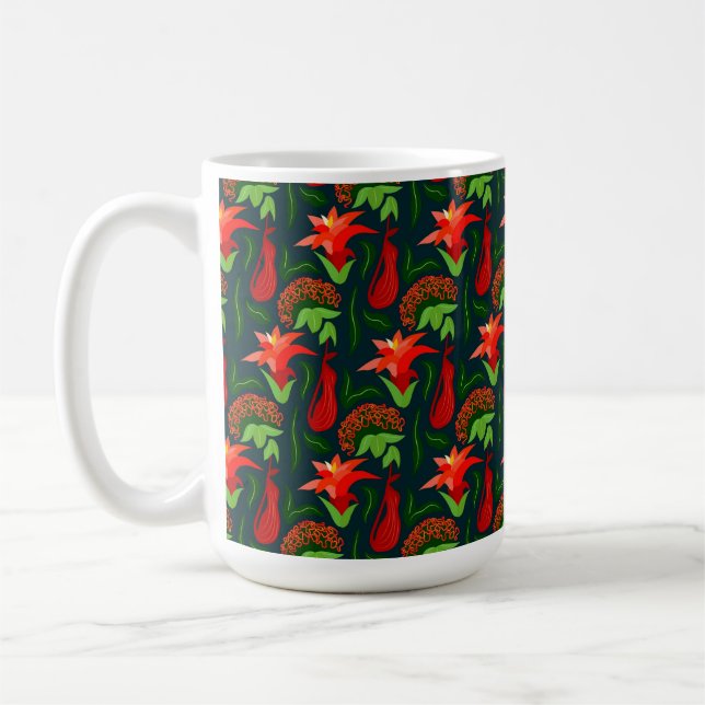 Farbige exotische Blumen Blätter Muster Kaffeetasse (Links)