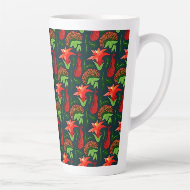 Farbige exotische Blumen Blätter Muster Milchtasse (Rechts)
