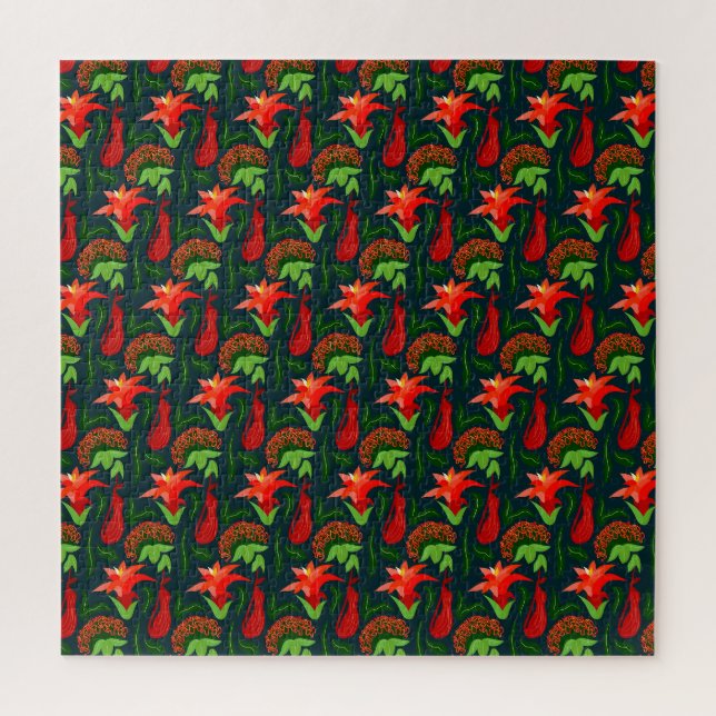 Farbige exotische Blumen Blätter Muster Puzzle (Vertikal)