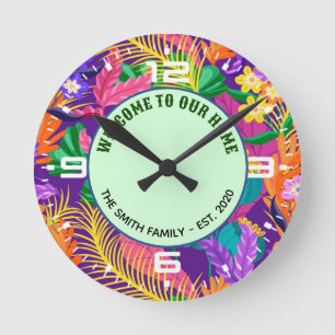 Farbige exotische Blumengestaltung Runde Wanduhr
