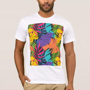 Farbige exotische tropische Blätter Muster T-Shirt