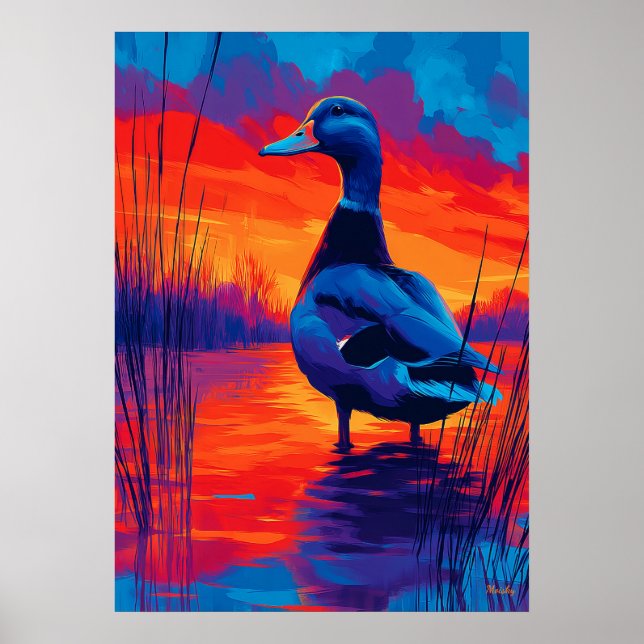 Farbige expressionistische Enten-Sonnenuntergangs- Poster (Vorne)