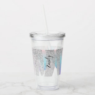 Farbige falsche Glitter-Tropfen-Monogramm-Name Acryltrinkbecher
