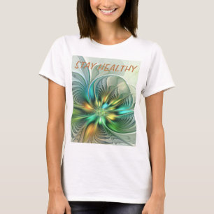 Farbige Fantasie Abstrakte Blume Fraktal Art Text T-Shirt