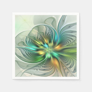 Farbige Fantasie Moderne Abstrakte Blume Fraktal Serviette