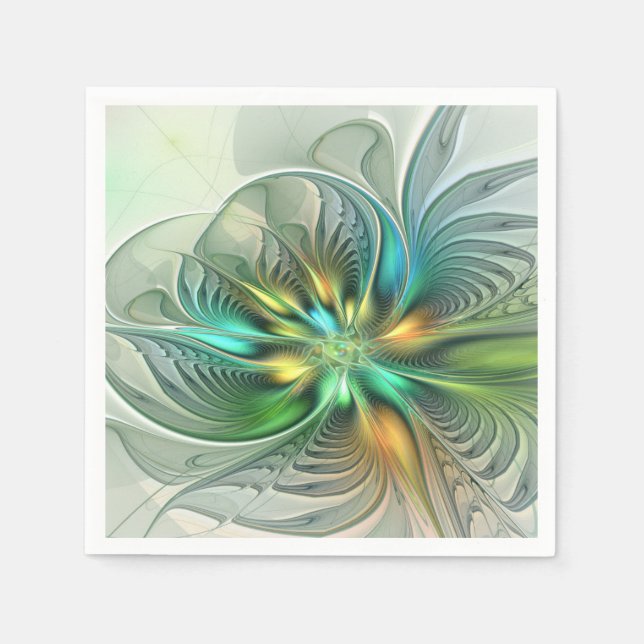 Farbige Fantasie Moderne Abstrakte Blume Fraktal Serviette (Vorderseite)