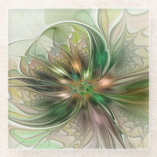 Farbige Fantasie Moderne Abstrakte Fraktal-Blume Glasuntersetzer