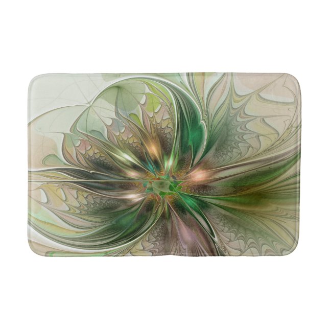Farbige Fantasie Moderne Abstrakte Fraktale Blume Badematte (Vorderseite)