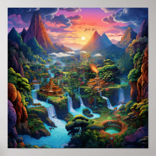 Farbige Fantasie-Naturlandschaft Poster