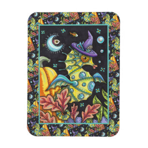 FARBIGE FANTASIE-SEEPFERD, HEXE IM HALLOWEEN-MEER MAGNET