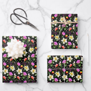 Farbige Fantastische Blumen Geschenkpapier Set