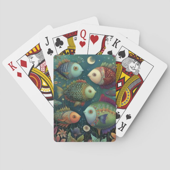Farbige fantastische Fische unter dem Mond Spielkarten (Rückseite)