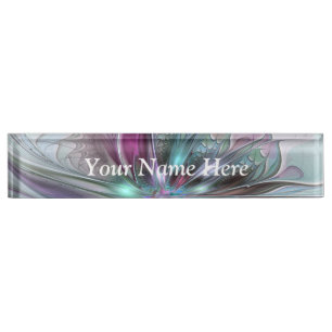 Farbige Fantasy-Abstrakte Fraktal-Blume Eigener Ti Namensplakette