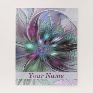 Farbige Fantasy-Abstrakte Fraktal-Blumen-Name Puzzle