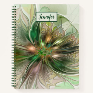 Farbige Fantasy-Abstrakte Fraktal-Kunst-Blume Name Notizbuch