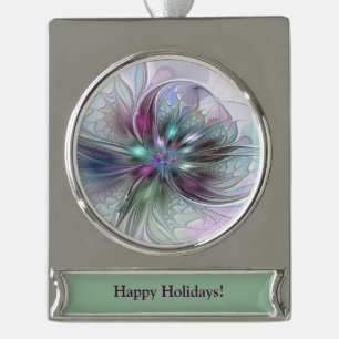 Farbige Fantasy-Abstrakte Moderne Fraktal-Blume Banner-Ornament Silber